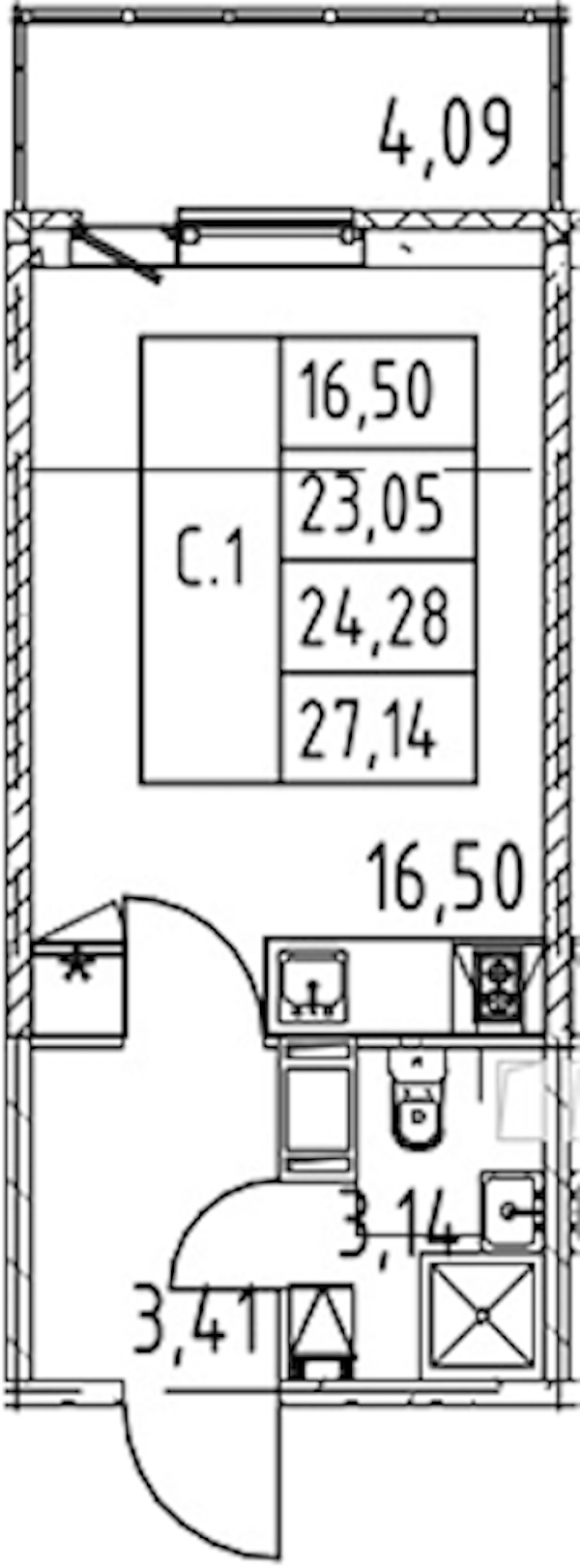 Квартира студия 23.05 м², 7/12 эт., ЖК «Полис ЛАВрики»